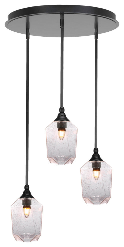 Empire 3-Light Cluster Pendalier, Matte Black/Clear Bubble