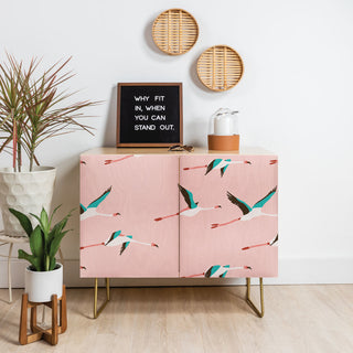 Deny Designs Flamingo Pink Credenza, Birch, Gold Steel Legs