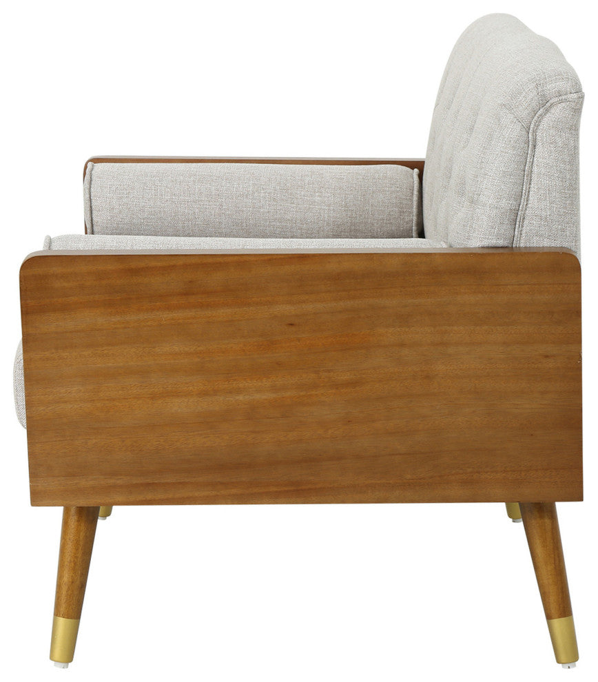 GDF Studio Greta Mid Century Modern Fabric Club Chair, Beige/Dark Walnut
