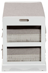 Contemporary Gray Fabric, White Wood Storage Bench With Baskets