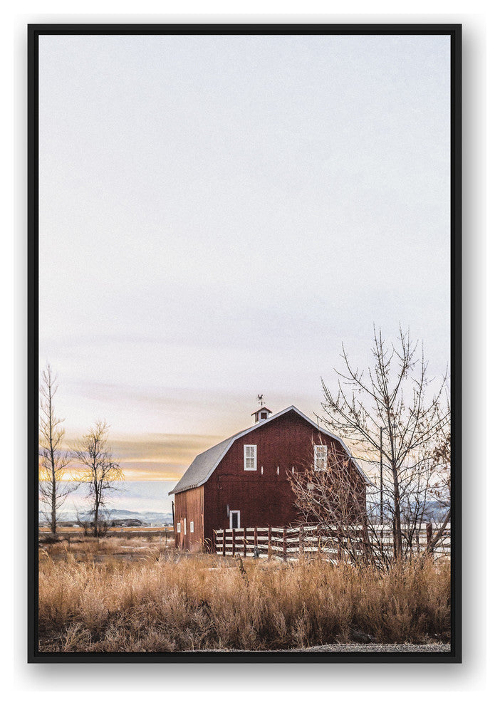 Rustic Barn Sunrise 32x48 Black Floating Framed Canvas