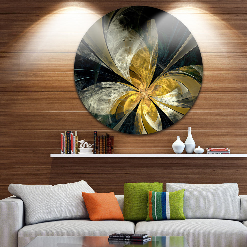 Symmetrical White Gold Fractal Flower, Floral Disc Metal Artwork, 23"