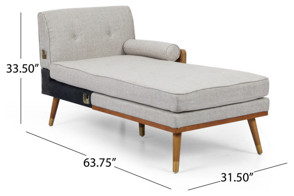 Haddie Fabric Chaise Sectional, Beige and Dark Walnut