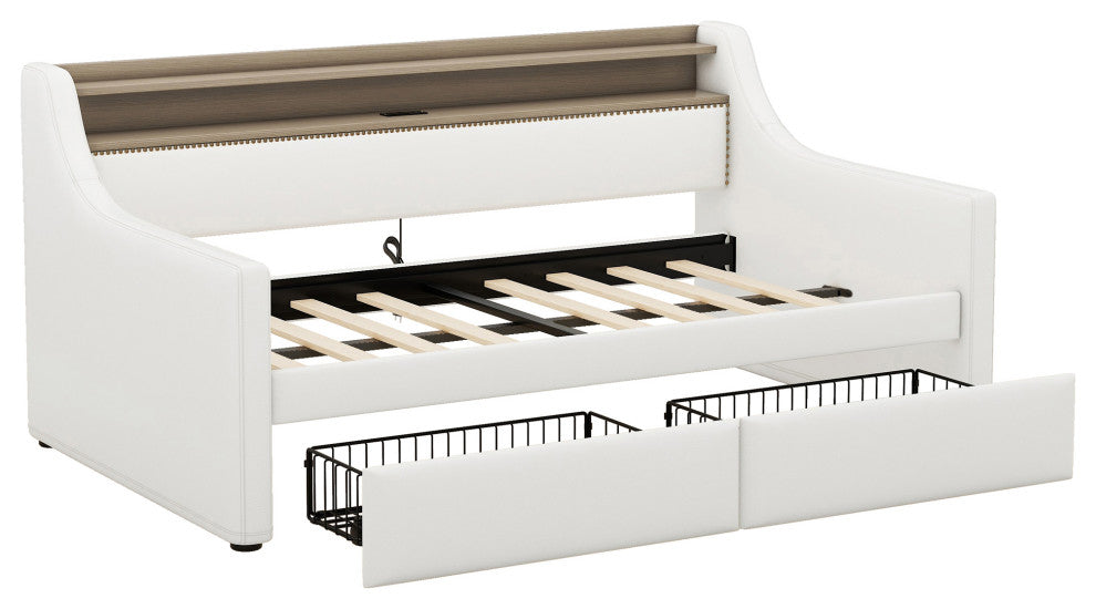 Gewnee  Twin Size Daybed with Drawers, Upholstered Daybed
