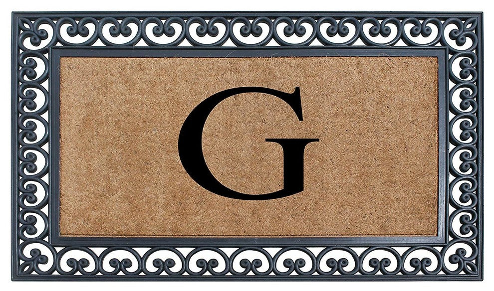 A1HC Black Rubber and Coir Paisley Border Monogrammed Double Doormat, 30"X48", G