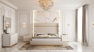 Modrest- Sterling Modern Beige Bonded Leather & Gold Bed, Eastern King