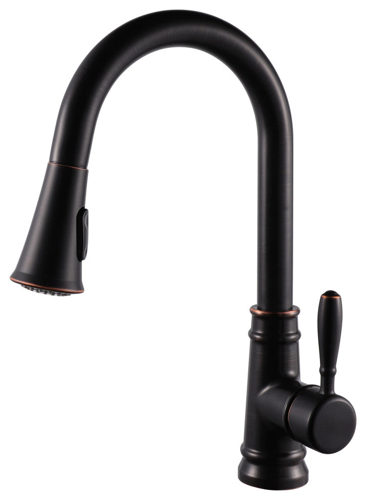 Single Handle High Arc Pull Out Kitchen Faucet in Oil Rubbed Bronze Finish