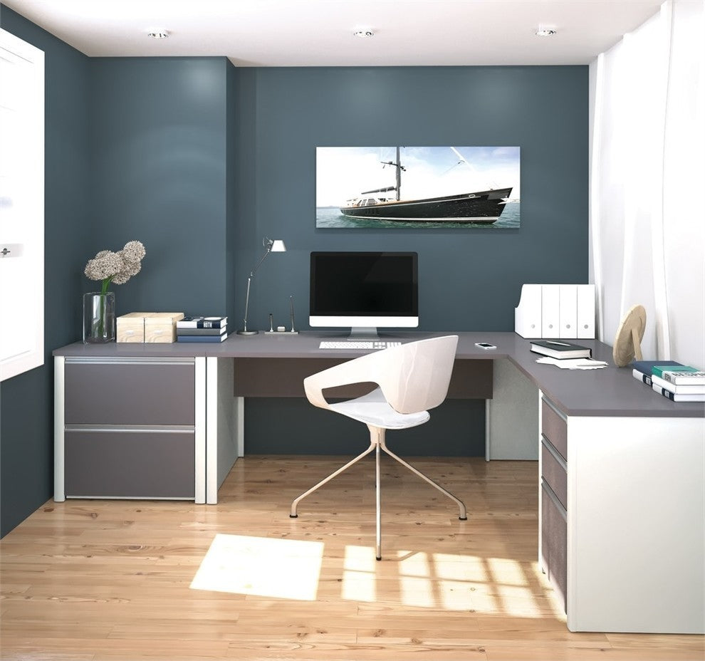 Bestar Connexion L-Shaped Workstation With Lateral File, Slate And Sandstone