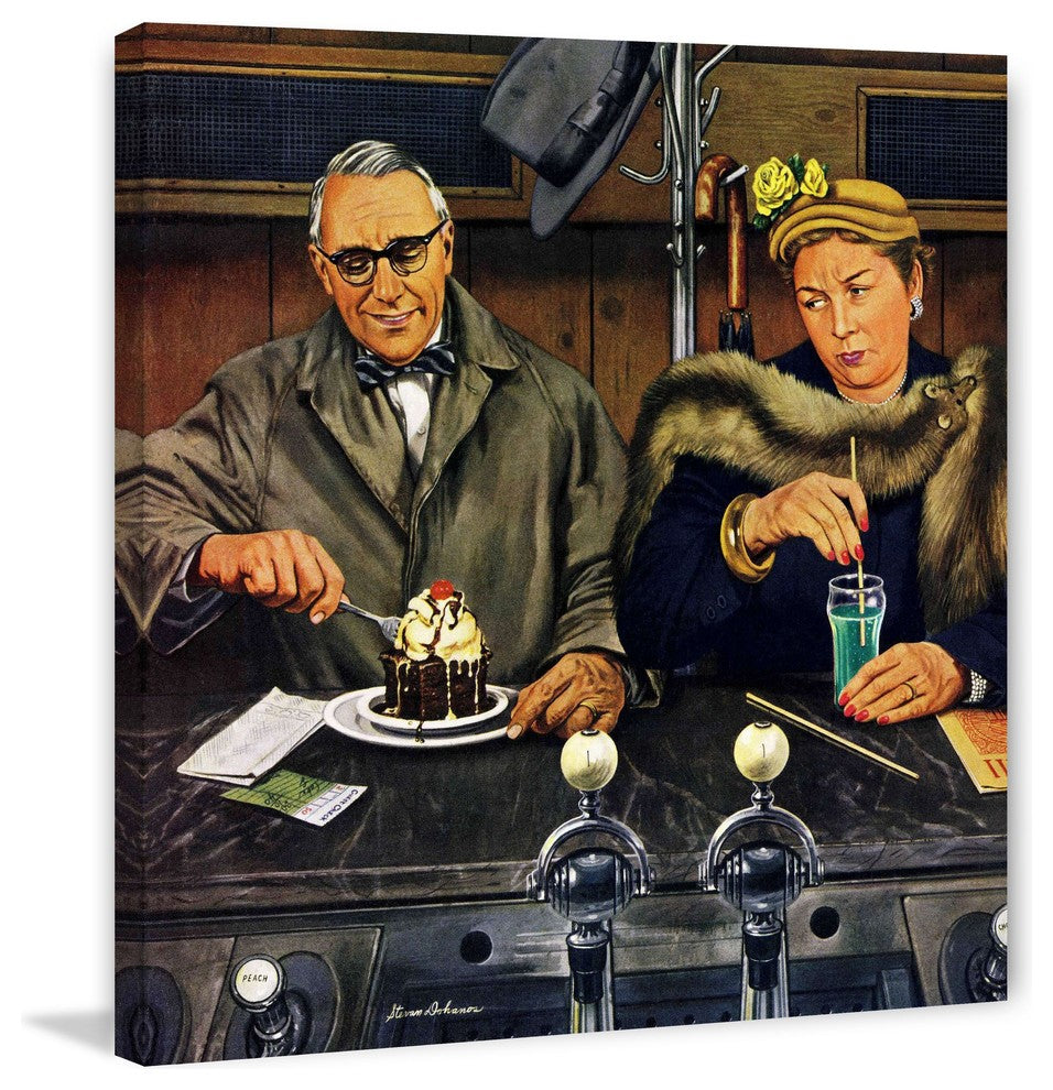 "Soda Fountain Dieter" Painting Print on Canvas by Stevan Dohanos