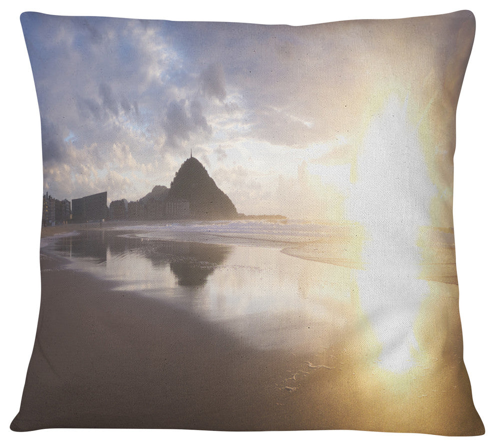 Sunset at Donostia Beach Seascape Throw Pillow, 18"x18"