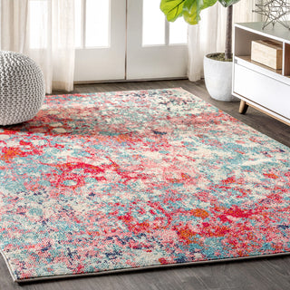 Contemporary POP Modern Abstract Area Rug, Blue/Red, 4 X 6