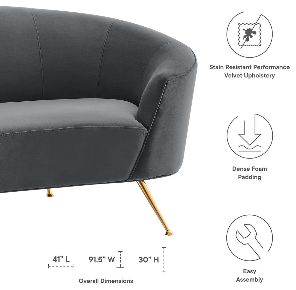 Sofa, Gray, Velvet, Modern, Mid Century Living Hotel Lounge Cafe Lobby
