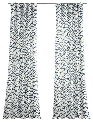 Ellis Printed Cotton Twill Curtain Single Panel, Ellis Blue, 50"x108"