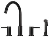 Two-Handles Copper Widespread Kitchen Faucet With Side Sprayer, Matte Black
