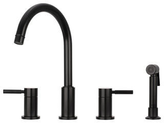 Two-Handles Copper Widespread Kitchen Faucet With Side Sprayer, Matte Black
