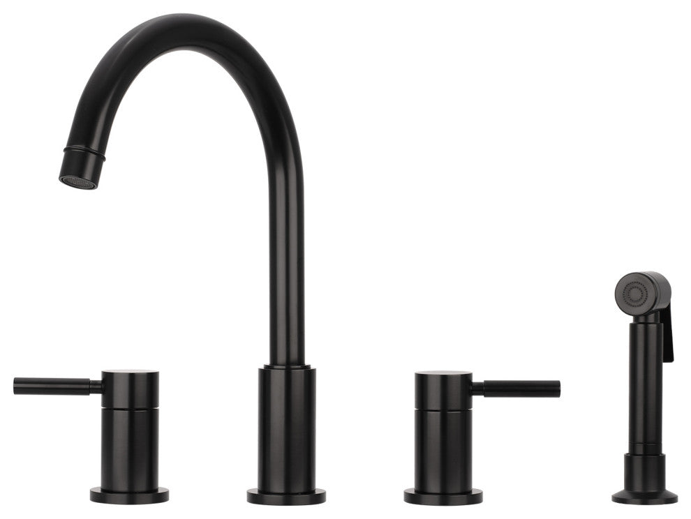 Two-Handles Copper Widespread Kitchen Faucet With Side Sprayer, Matte Black