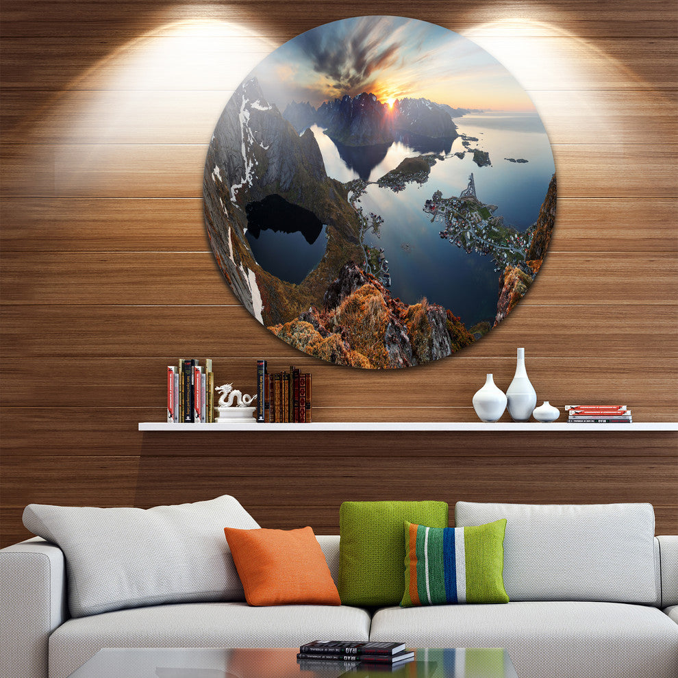 Rocky Sea Mountains, Seascape Photogrpahy Round Wall Art, 11"