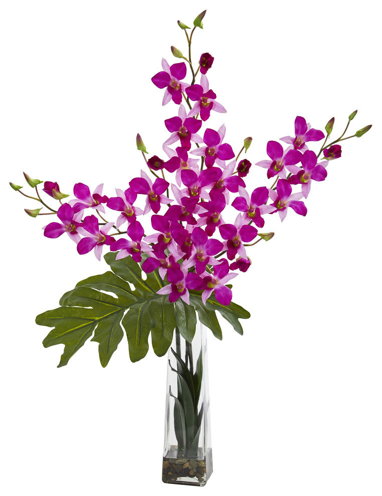 Nearly Natural Dendrobium Tropical Orchid Artificial Arrangement in Vase Purple