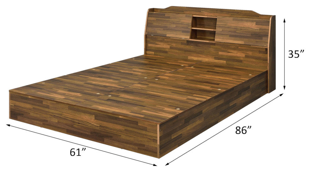 Bd00542Q Queen Bed With Storage, Walnut Finish, Hestia