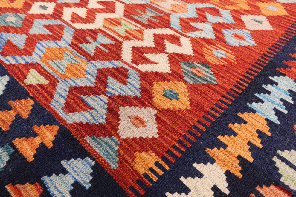 6' 3" X 8' 7" Flat Weave Kilim Reversible Wool On Wool Rug Q9481