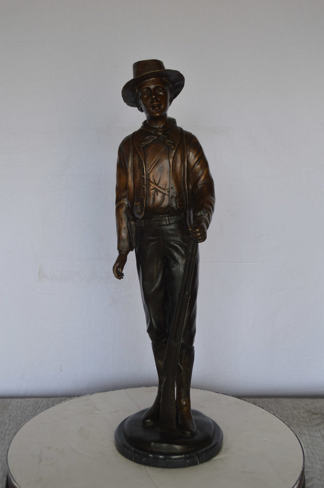 Billy the Kid Bronze Statue mounted on Marble Base -  Size: 11"L x 9"W x 31"H.