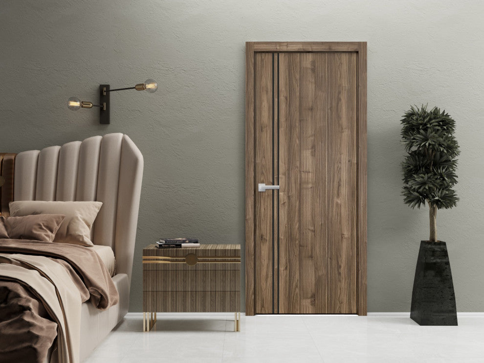 Solid French Door 30 x 84 | Planum 0016 Walnut with| Bathroom