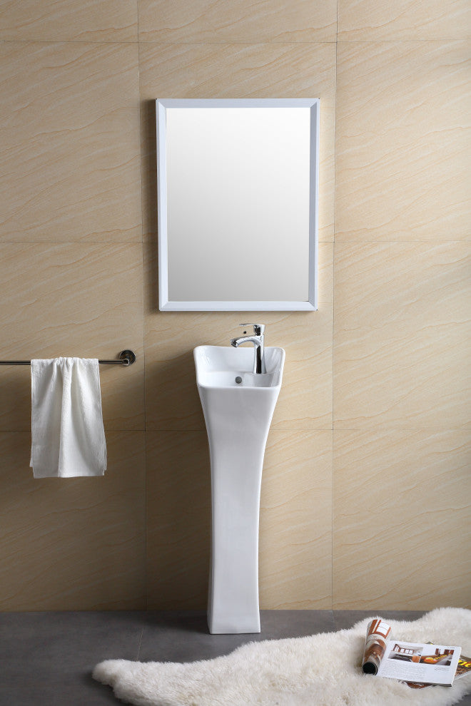 Vitreous China 12" Pedestal Bathroom Sink With Overflow, White