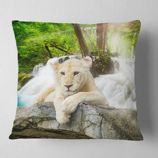 White Lion Animal Throw Pillow, 18"x18"