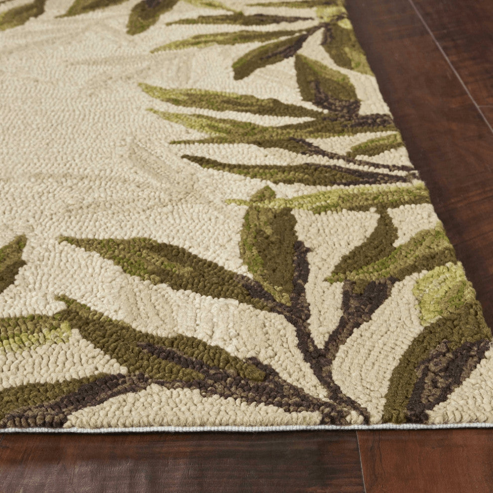 5' X 7' Sand Leaves Uv Treated Indoor Outdoor Area Rug