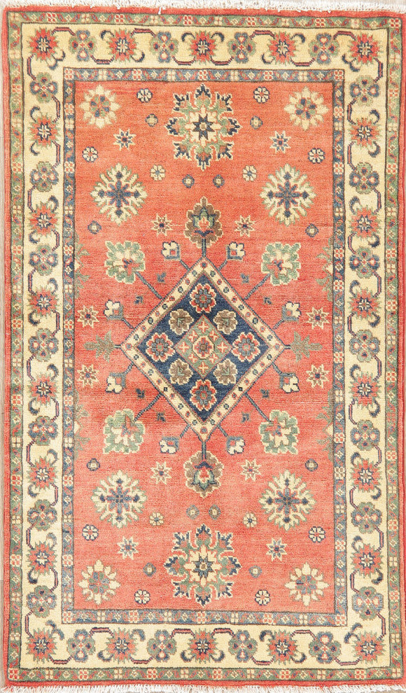 Hand Made Kazak Oriental Faded Traditional Pakistani Area Rug, Orange, 3x5