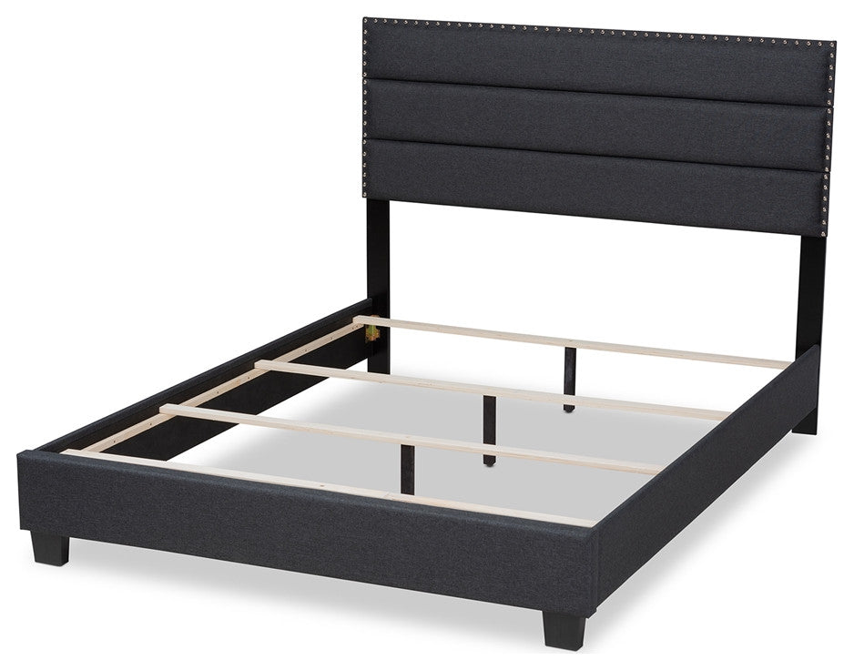 Modern Dark Grey Fabric Upholstered King Size Bed