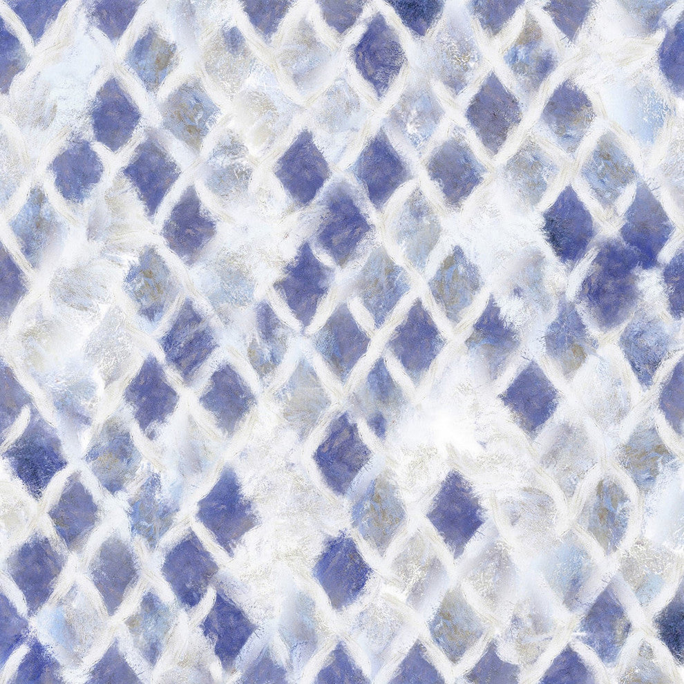 "Blue and White Diamonds" Painting Print on Canvas