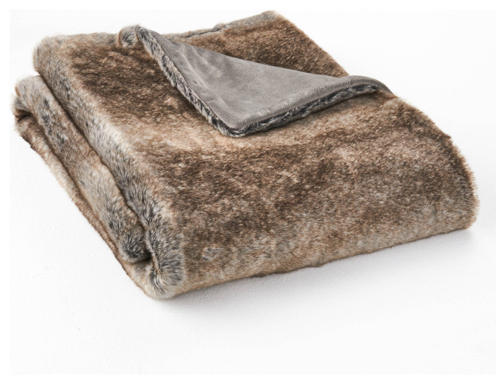 GDF Studio Tuscan Fur Fabric Throw Blanket, Ash White