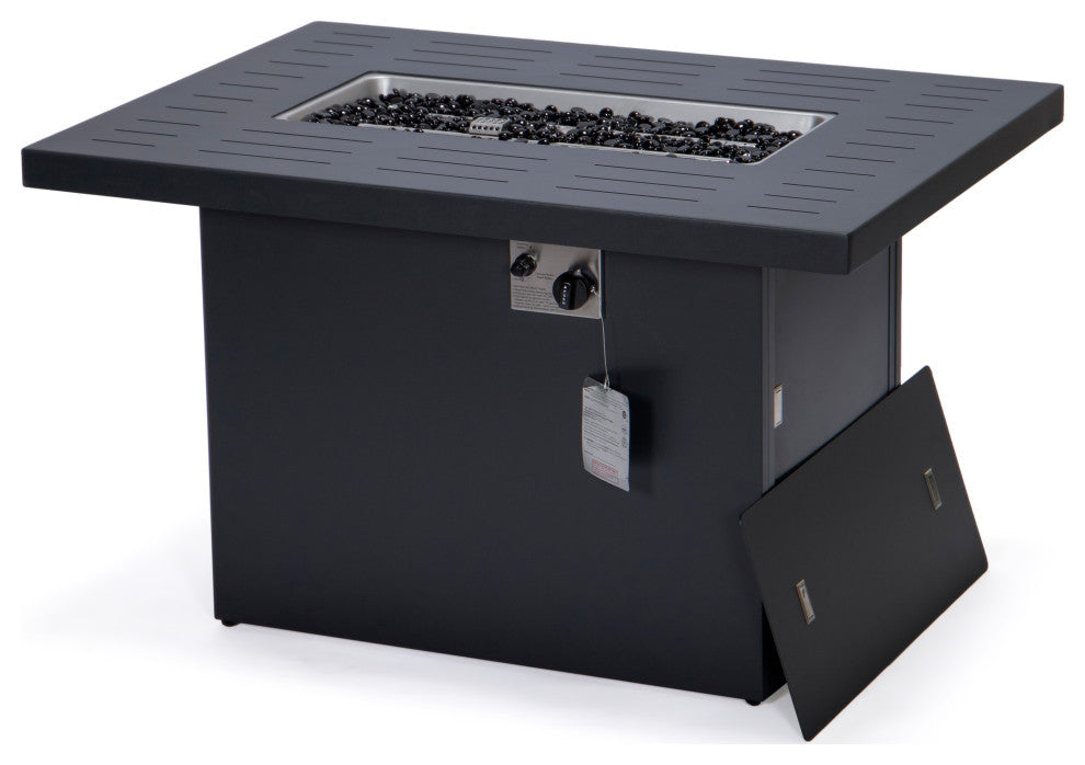 LeisureMod Chelsea Patio Aluminum Propane 44" Fire Pit Table, Black