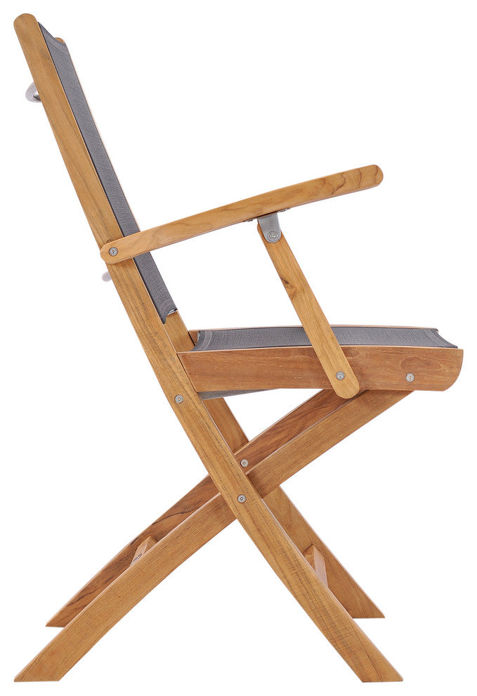 Teak Wood Miami Folding Arm Chair, Black, Set of 2