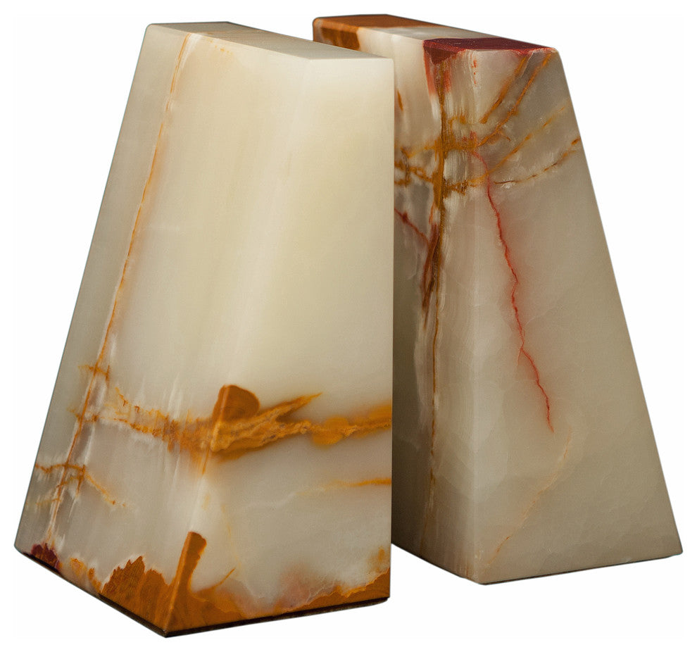 Platanus Collection Black and Gold Marble Bookends, Light Freen Onyx