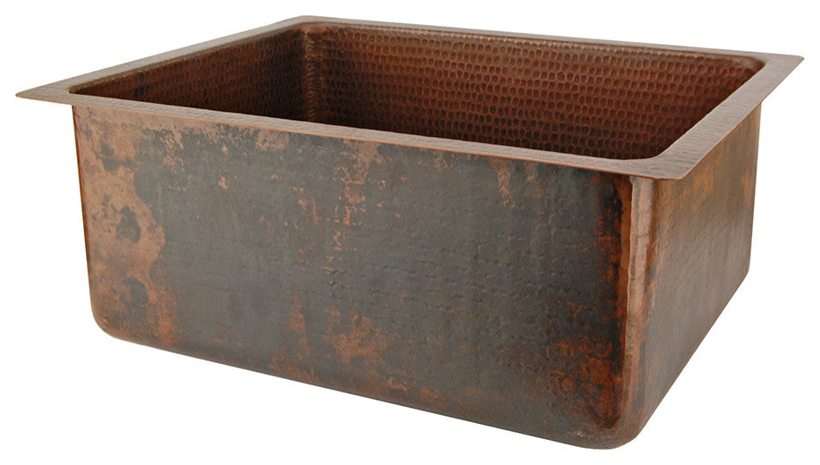 20" Hammered Copper Kitchen/Bar/Prep Single Basin Sink, Drain & Accessories