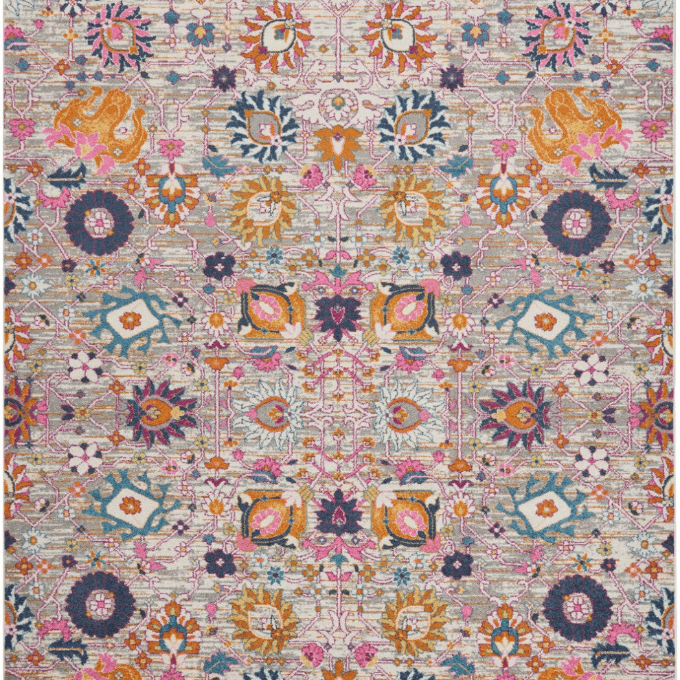 8' X 10' Silver Floral Power Loom Area Rug
