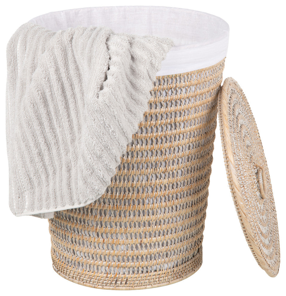 Cambria Rattan Laundry Hamper With Liner, White Wash