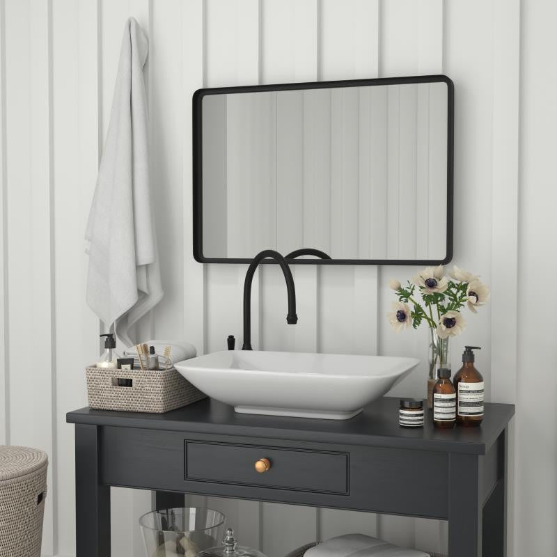 Ava Metal Deep Framed Wall Mirror, Black, 36"