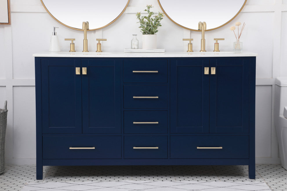 Blue 60" Double Sink Bathroom Vanity