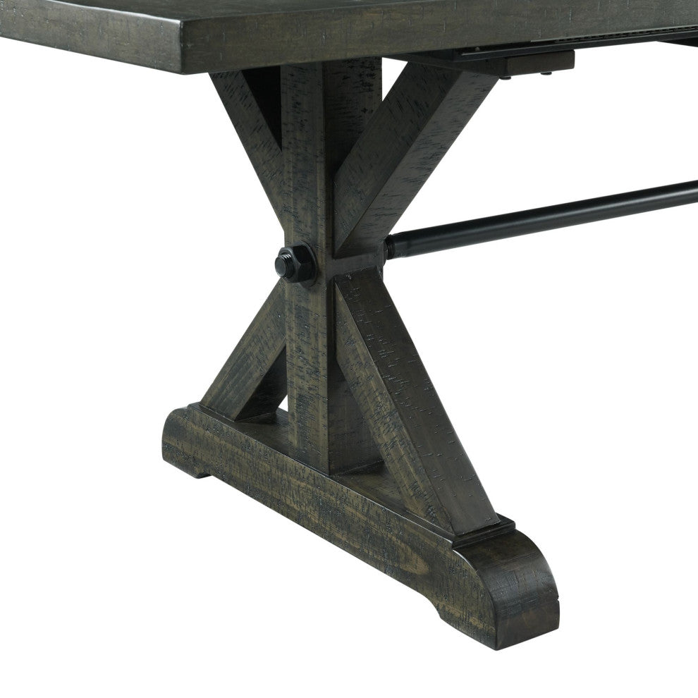 Trestle 96" Rectangular Extension Pedestal Dining Table, Distressed Gray Wood