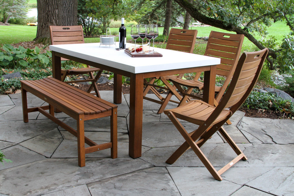 6-Piece Eucalyptus and Ivory Composite Dining Set With Folding Chairs