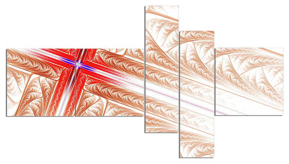 Red Fractal Cross Design, Abstract Art on Canvas, 60"x32", 5 panels