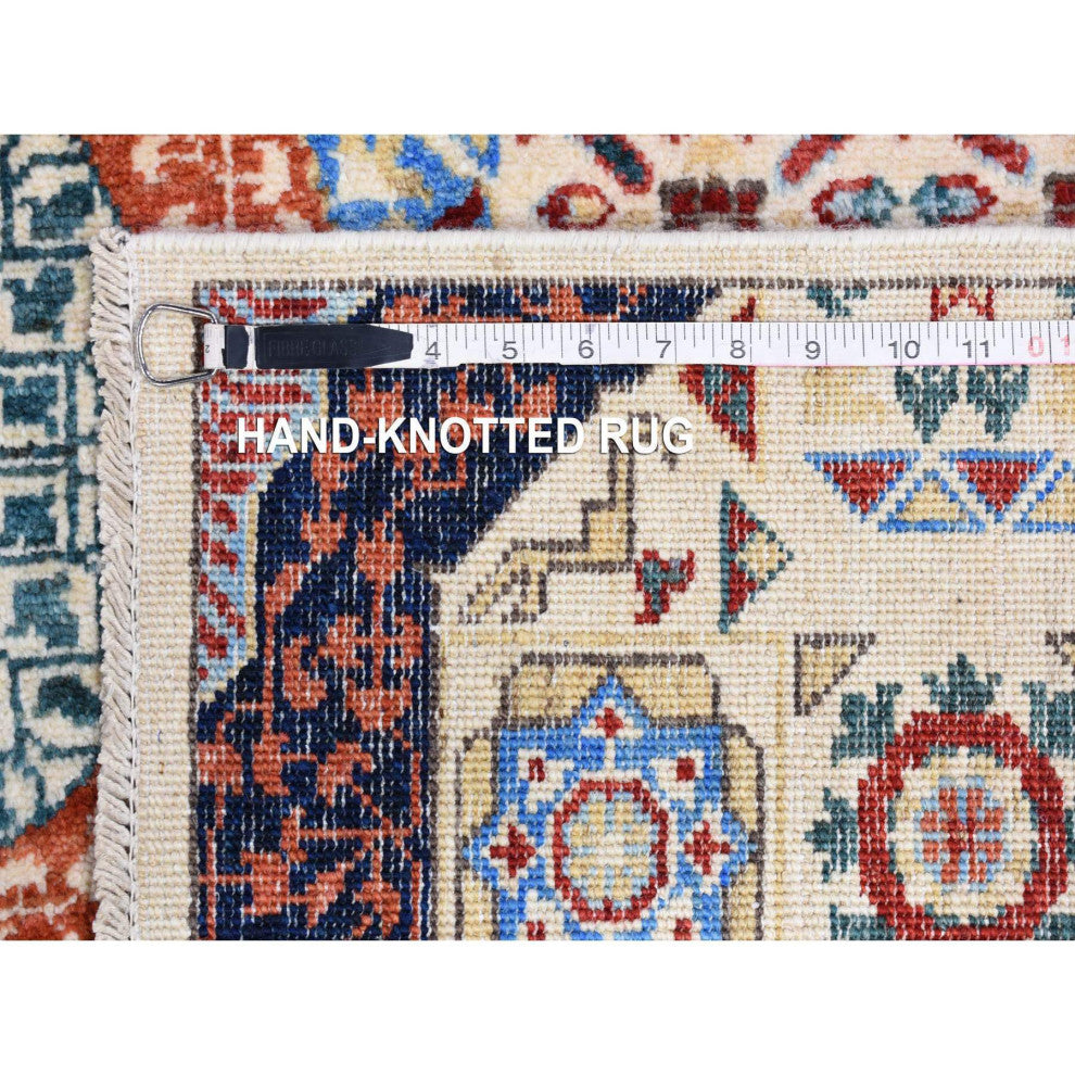 Ivory Hand Knotted Mamluk Repetitive Design, Borderless Wool Rug, 10'0" x 13'9"