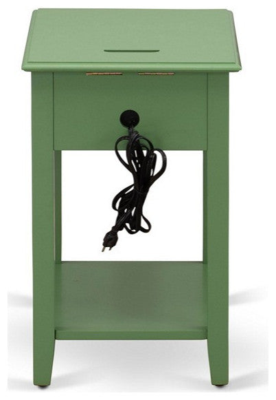 Bedroom Nightstand, 1 Wooden Drawer, Clover Green Finish