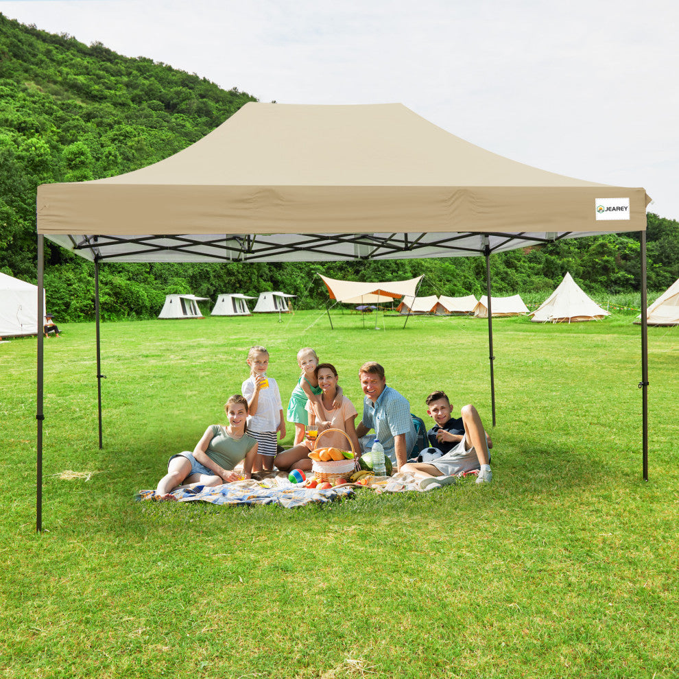 JEAREY Pop Up Canopy Tent, Outdoor Canopy, 4 Sand Bags, Beige, 10x15ft