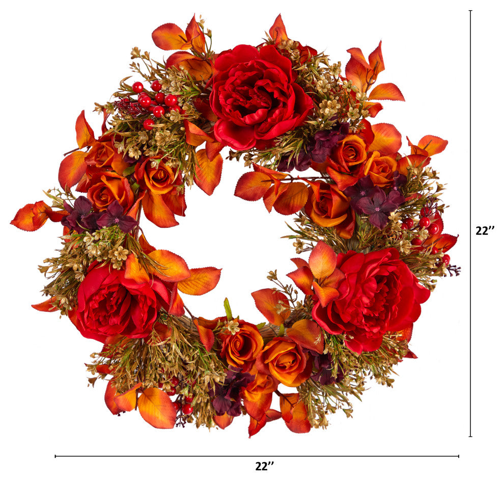22" Rose and Peony Artificial Wreath