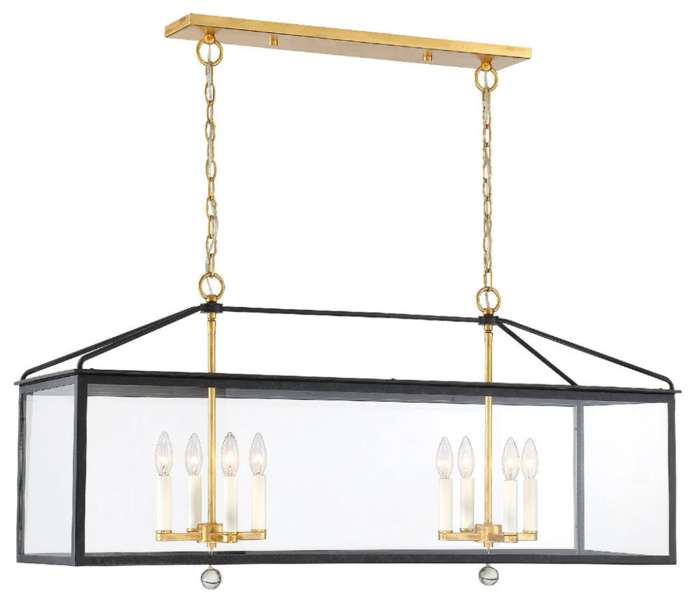 Crystorama WES-9909-BK-GA, 8-Light Lantern, Black, Antique Gold