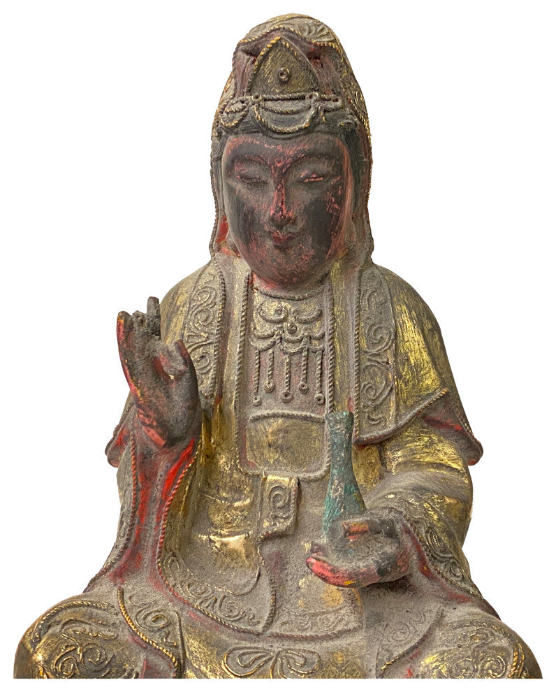 Vintage Chinese Wooden Carved Home Guardian Kwan Yin Figure Hws1175
